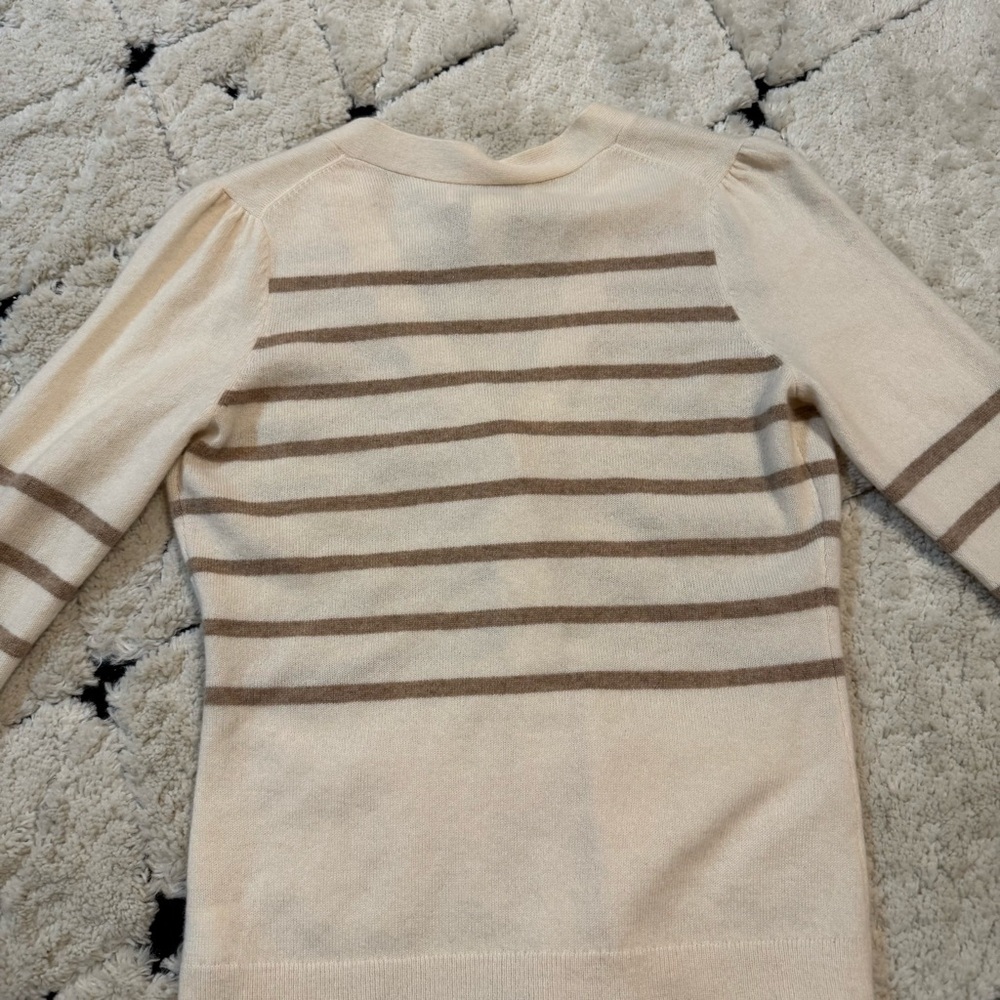 Nordstrom 100% Cashmere Striped Cream and Brown Cardigan - Picture 4 of 4
